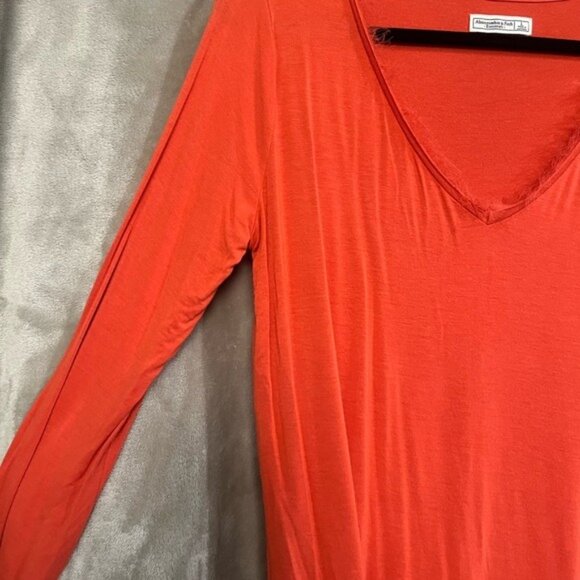 Abercrombie & Fitch Essentials Womens Long Sleeve V-Neck Top Tunic Orange Flowy - Picture 6 of 14